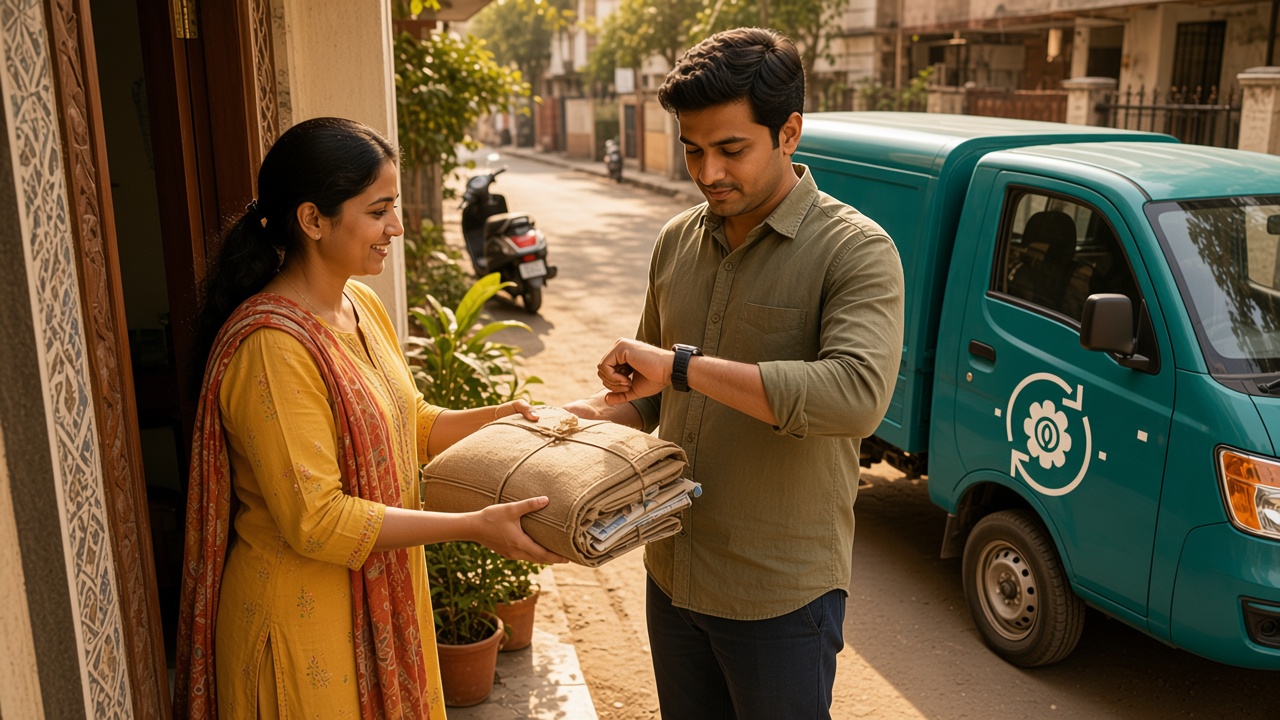 Doorstep scrap collection and metal stock in an Indian city